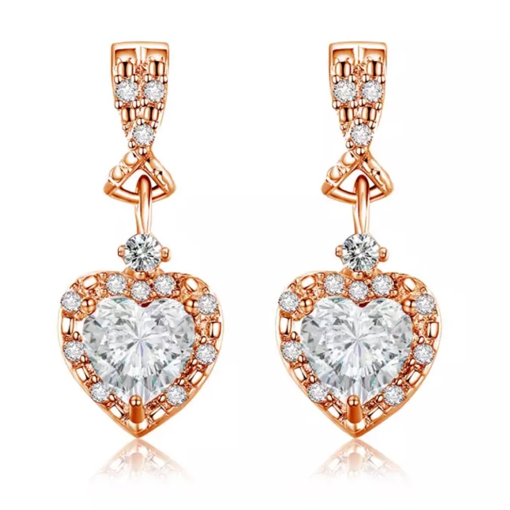 Rose Gold CZ Crystal Stud Earrings NEW
